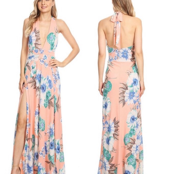 Floral print halter maxi romper dress - Picture 11 of 11